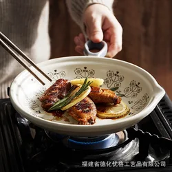 Tableware Can Be Open Fire Single Handle Ceramic Frying Pan Wangu Material Natural Pottery Can Be Directly Fired Oven Available