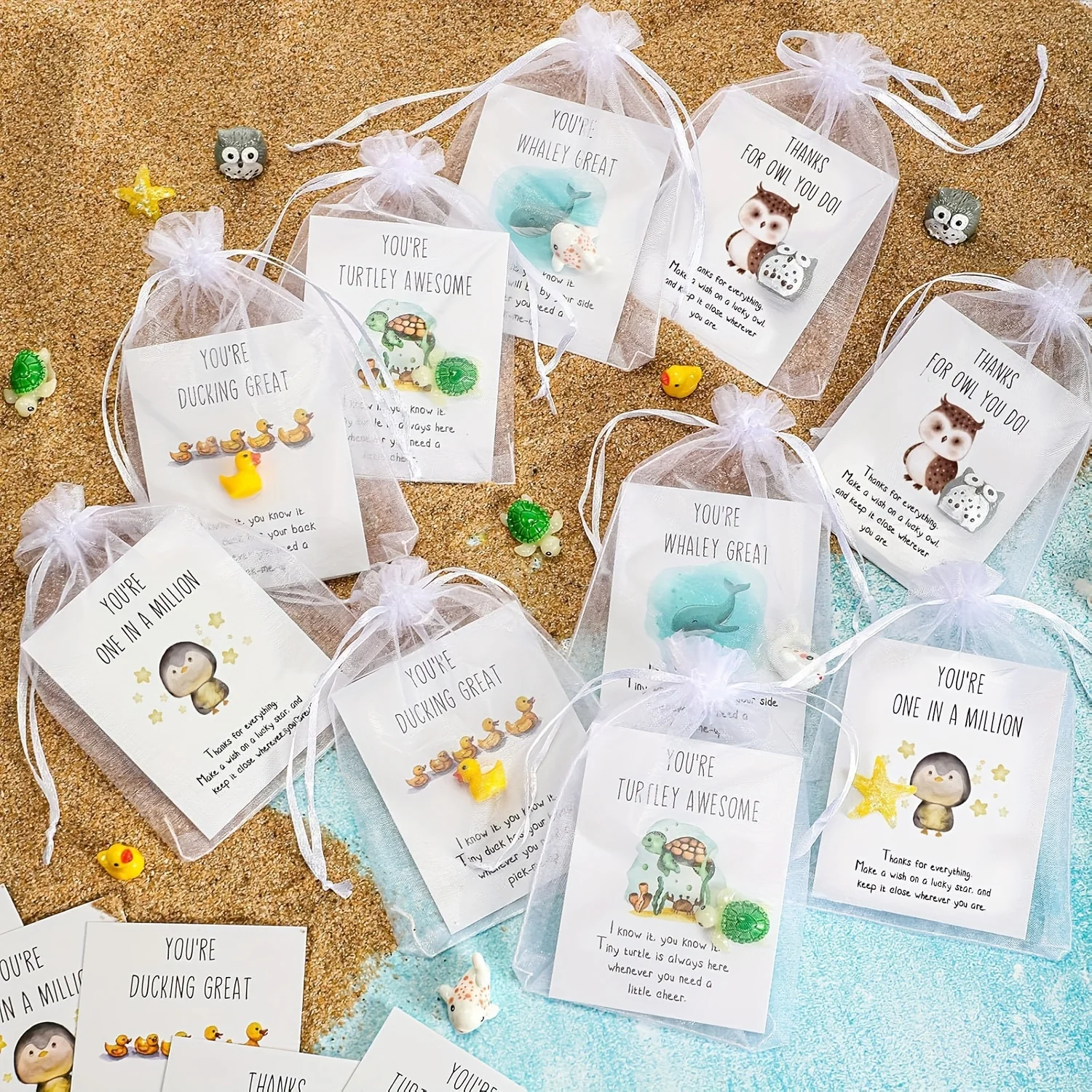 Employee Appreciation Gifts Bulk for Coworkers Thank You Staff Gift with Animal Pun Note Cards Funny Resin Turtles Owls Favors