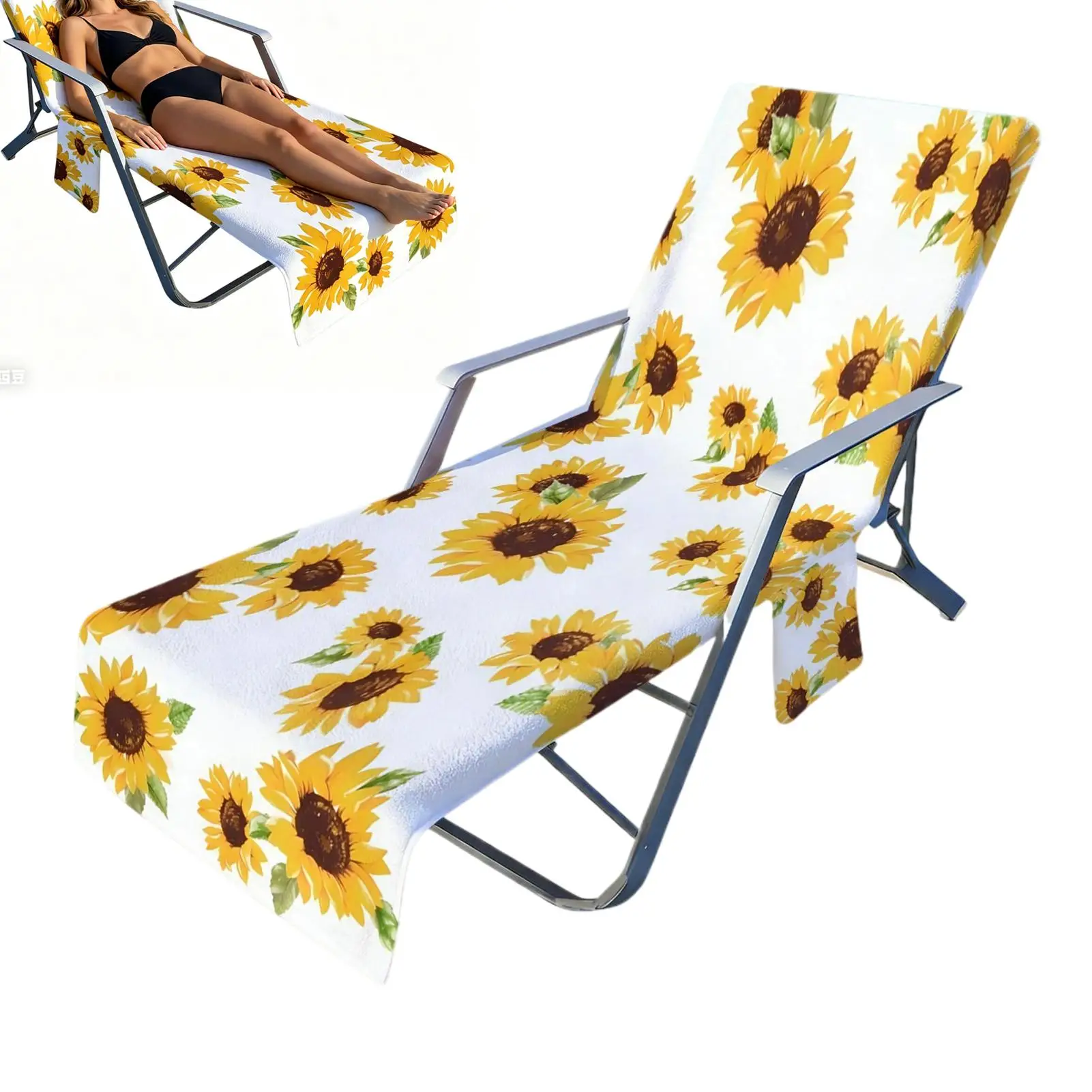 Lounge Chair Towel Cover 83x29 Inch Quick Dry Absorbent Non-slip Pool Beach Chair Protective Lounge Towel with Side Pockets
