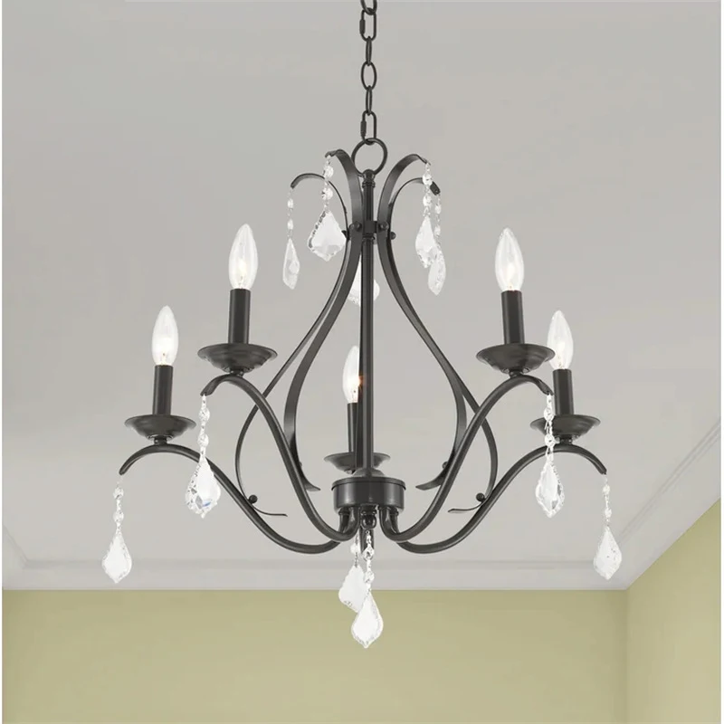 America Iron Crystal Chandelier Ceiling lamp LED Candle Lights Lighting 5 Heads Fixture Indoor Living Room Bedroom renovation