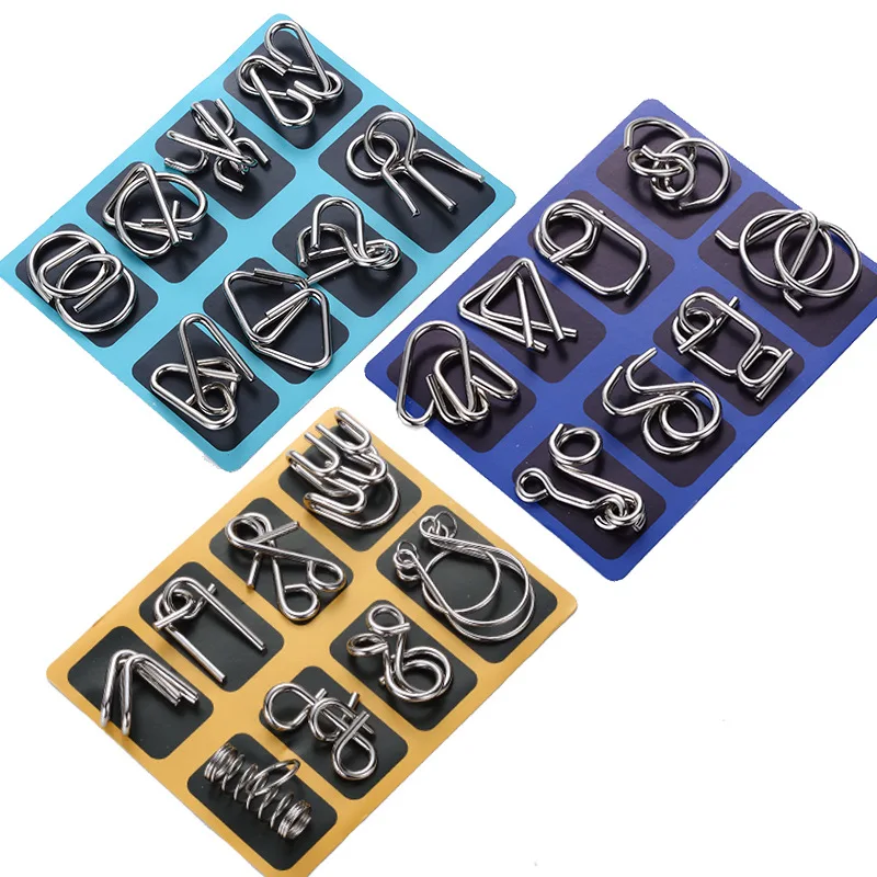 

8PCS/Set IQ Metal Puzzle Brain Teaser Intelligence Solution Ring Montessori Puzzles for Children Adults Anti-Stress Fidget Toy