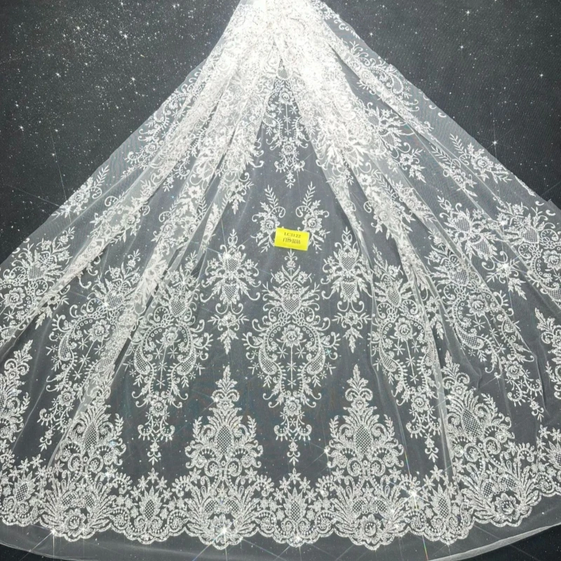 10 Yards Fadhion White Diamond Patterned Wedding Dress Fabric with Mesh Gold Spray Lace 150cm Wedding Party Spray gold Tull fabr