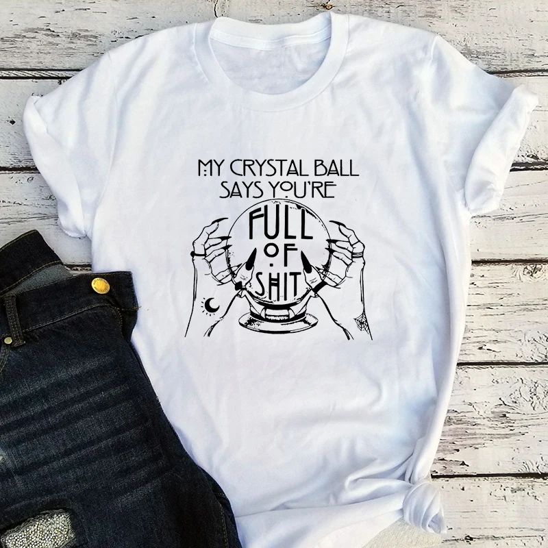 Fortune Teller Shirt Crystal Ball Clothing Women Harajuku Halloween Tshirt Witch Tops Aesthetic Clothes Goth Cartoon Tshirts