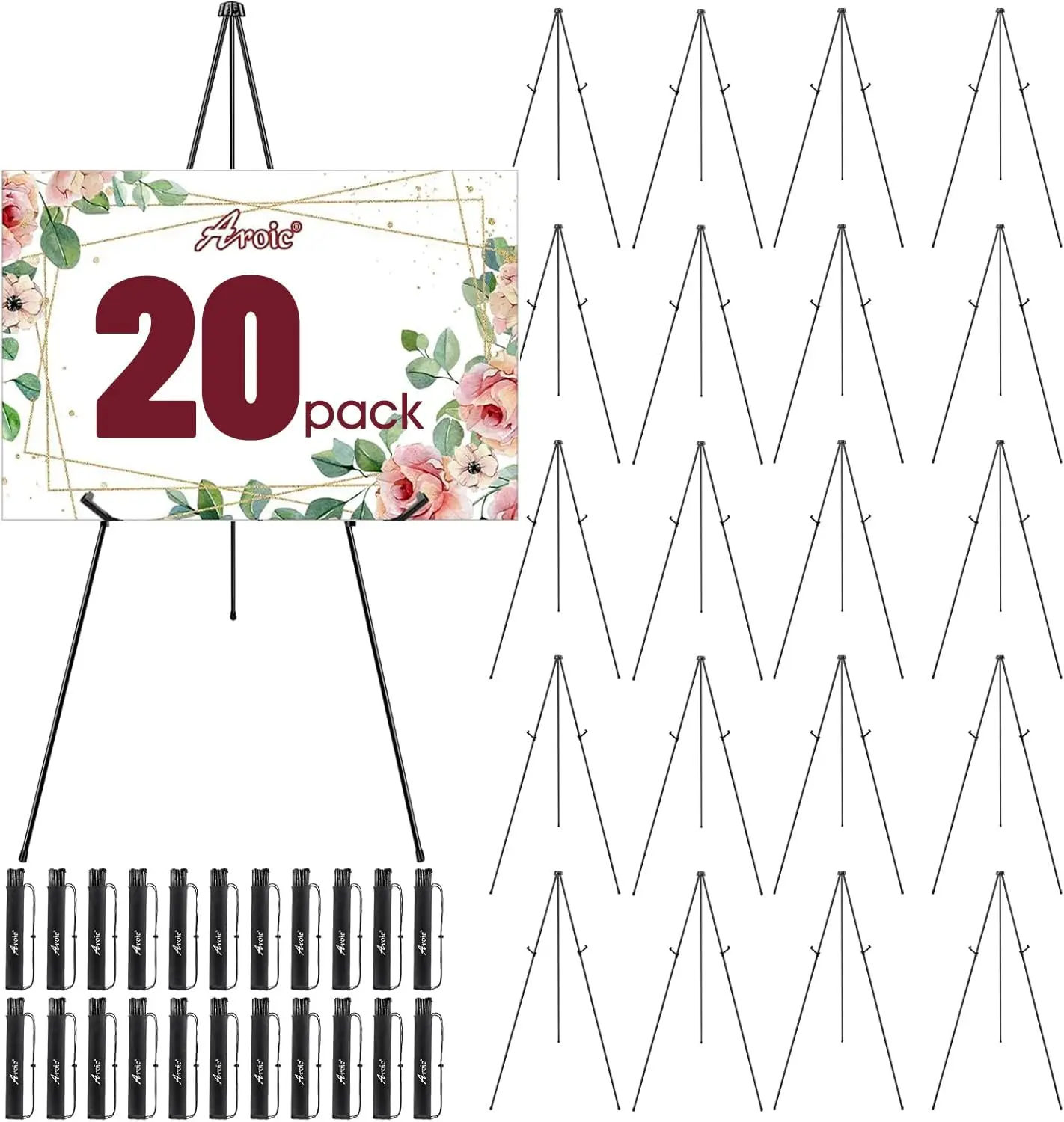 

63" Portable Metal Easel Stand, 20 Pack with Storage Bag for Signs, Art, Painting