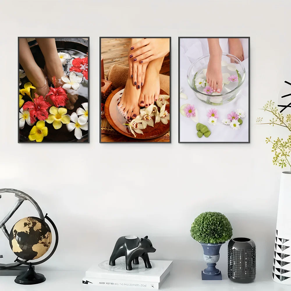 （Noframe 3PCS）-3pcs Unframed Floral Pedicure Canvas Art Set - AromaRelax Spa & Self-Care Routine Wall Decor, Modern Relaxatio