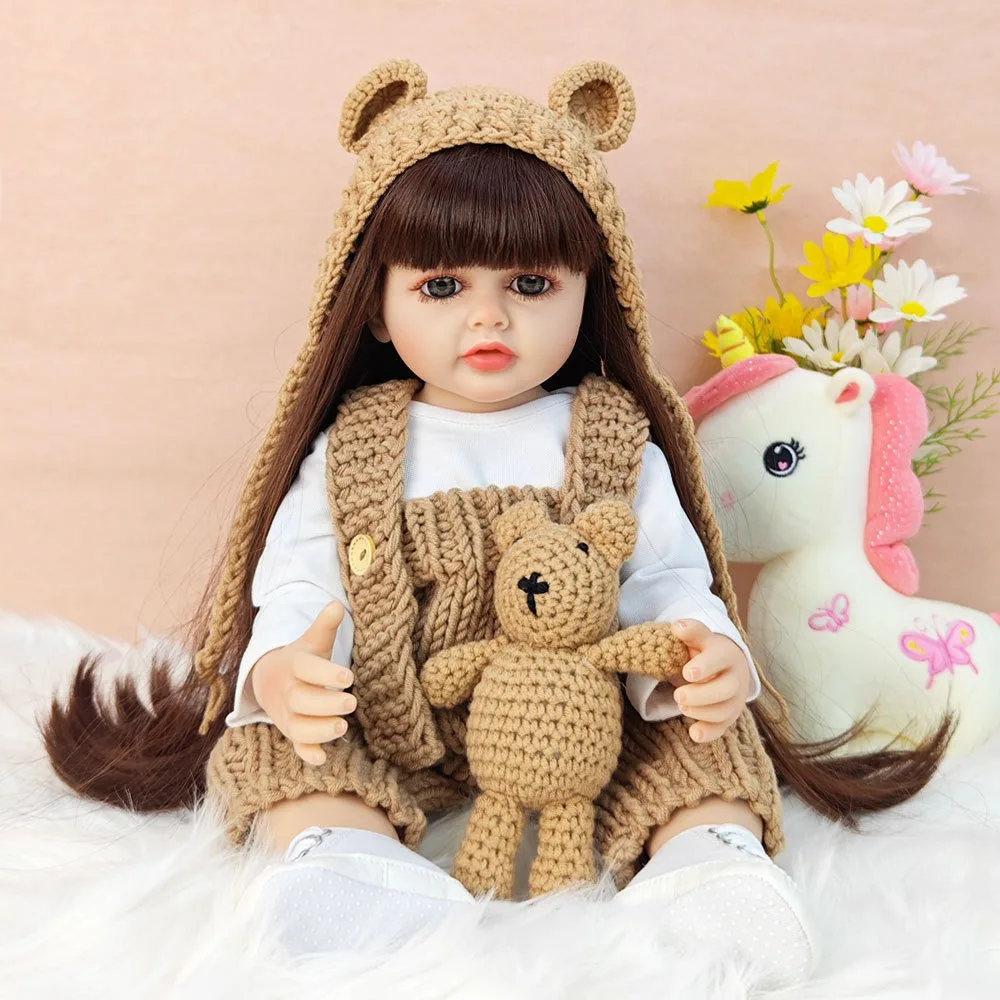 

1piece 22inch Coffee Colored Clothing Reborn Doll Vinyl Long Hair Simulation Doll Dress Up Game Toys Christmas Gifts