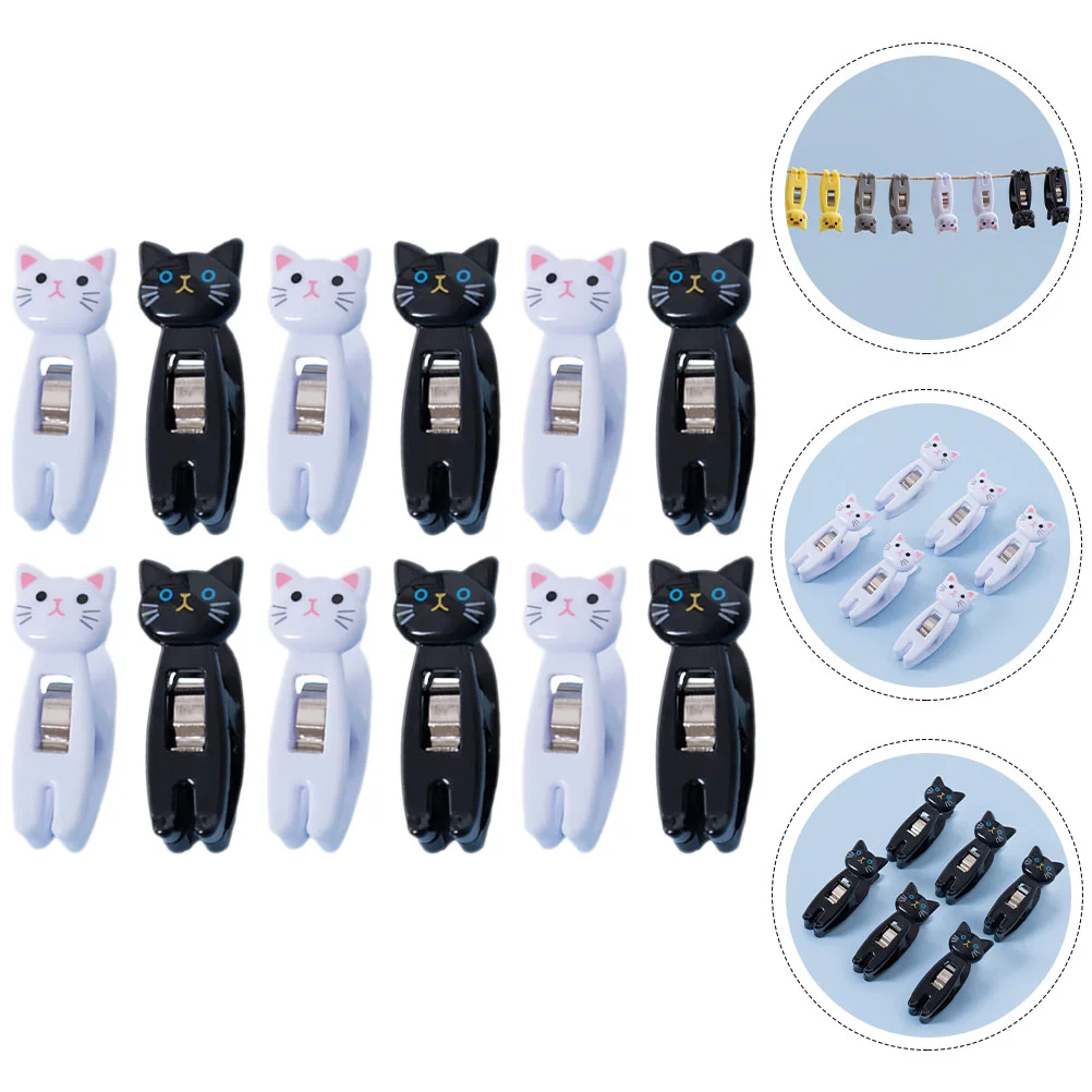 12 pcs Cute Memo Clips Cat Note Clips Multi-functional Plastic Clips Windproof Clothes Clips cute photo clips