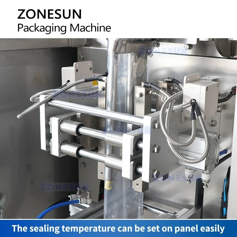 ZONESUN-máquina de envasado VFFS, sello de llenado de forma Vertical, paquetes de porciones de palomitas de maíz, Kit de sal y aceite, equipo de embalaje ZS-FS01