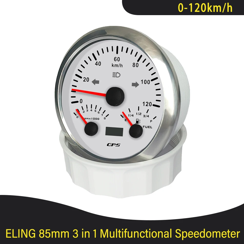 

85mm 3 in 1 Multifunctional 0-120MPH GPS Speedometer with 0-8000RPM Tachometer Fuel Level 7 Colors Backlight for Car Boat