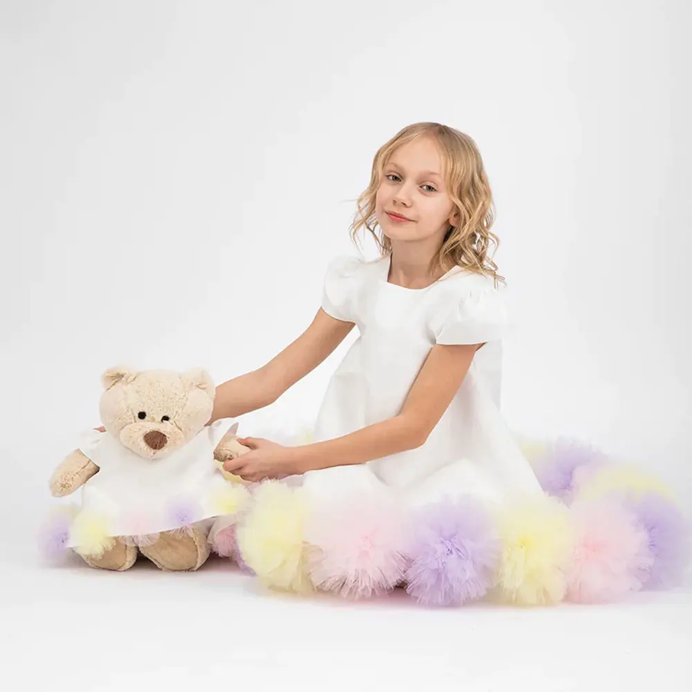 Jill Wish elegante bianco Dubai Girl Dress Flowers bambini bambini vestiti da principessa per la festa di compleanno di nozze 2024 J234