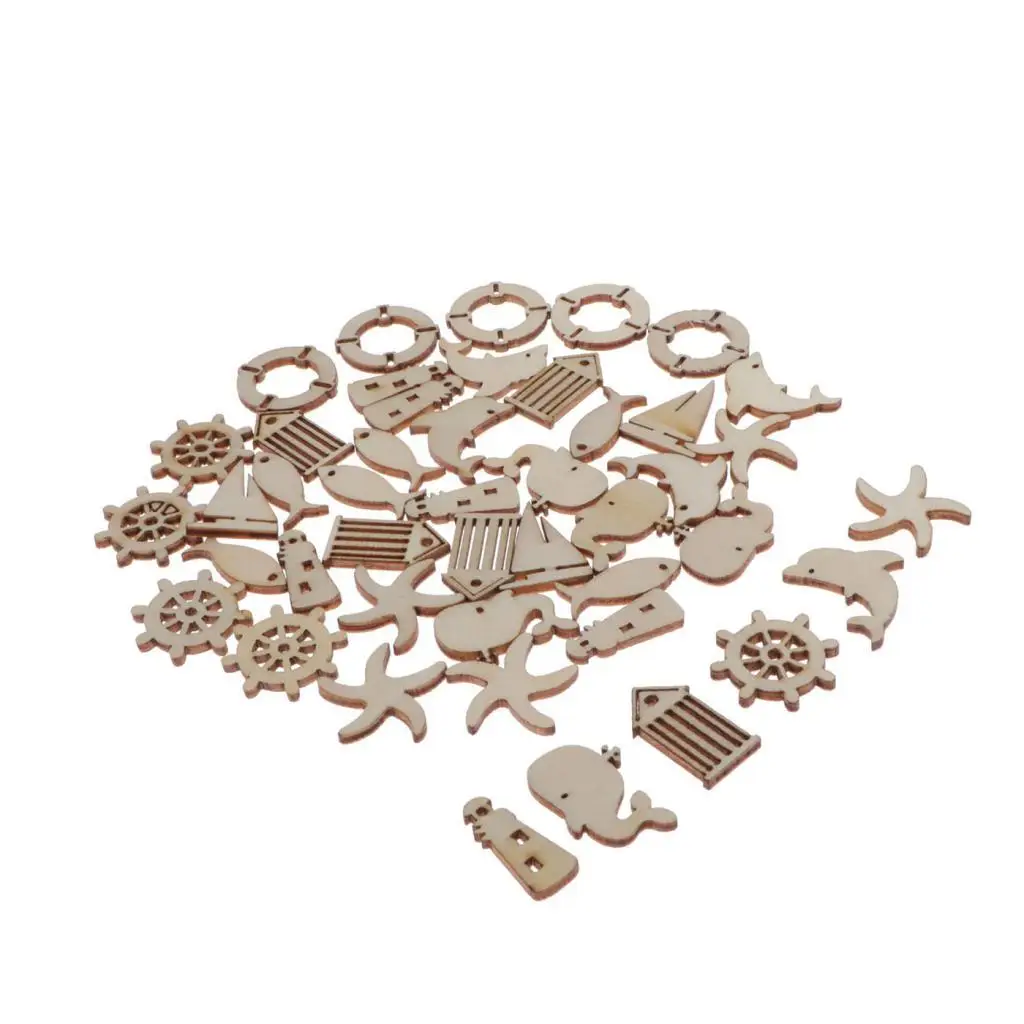 

100 шт./компл. деревянные украшения, незавершенные древесные чипсы, нарезанные ломтики для детей, детей - морская серия