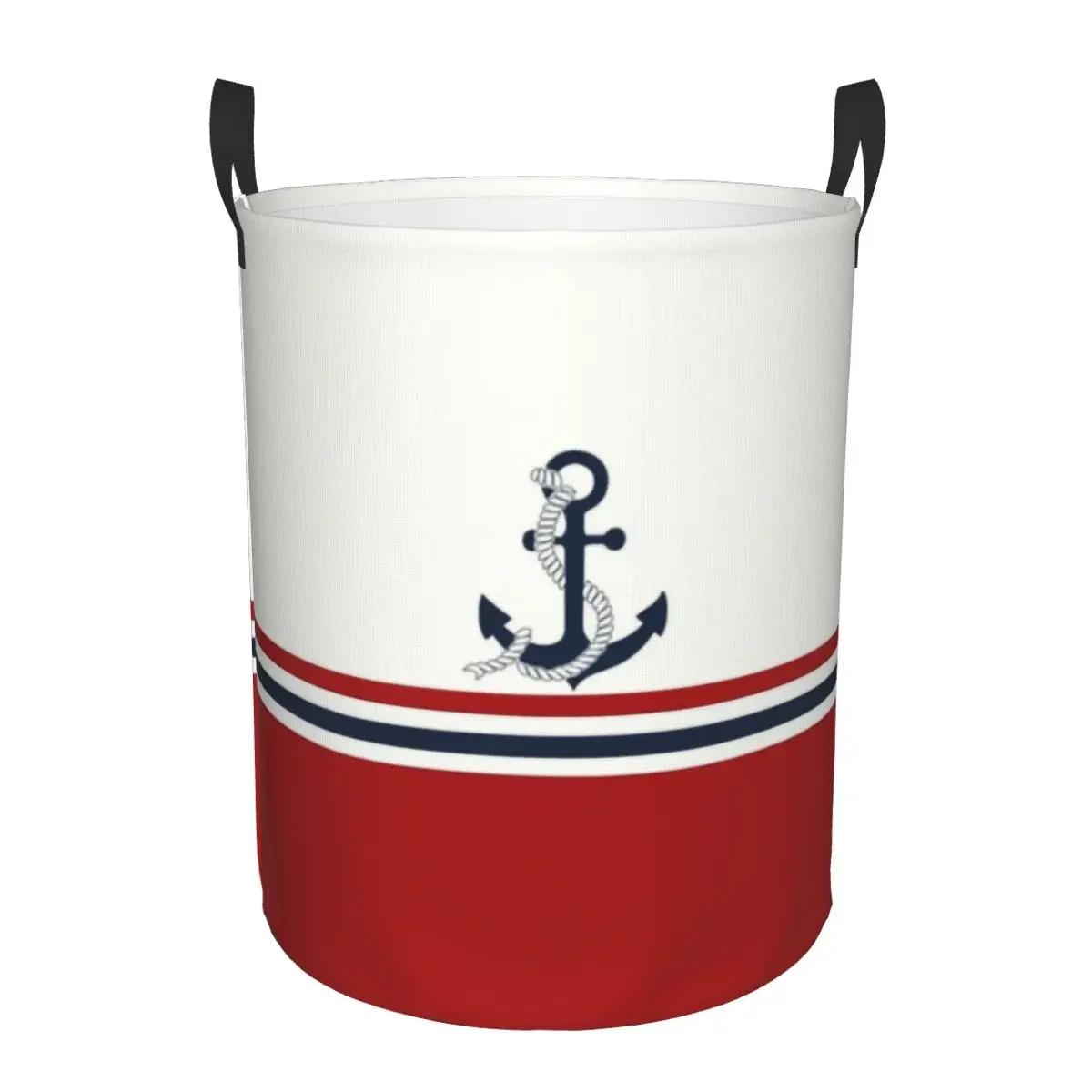 Custom Navy Blue Stripes Nautical Anchor Boat Laundry Basket Collapsible Clothes Toy Hamper Storage Bin for Kids Nursery