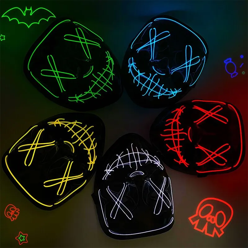 Halloween Neon Led Purge Mask Masque Masquerade Party Masks Light Grow in the Dark Horror Mask Glowing Masker - view 4