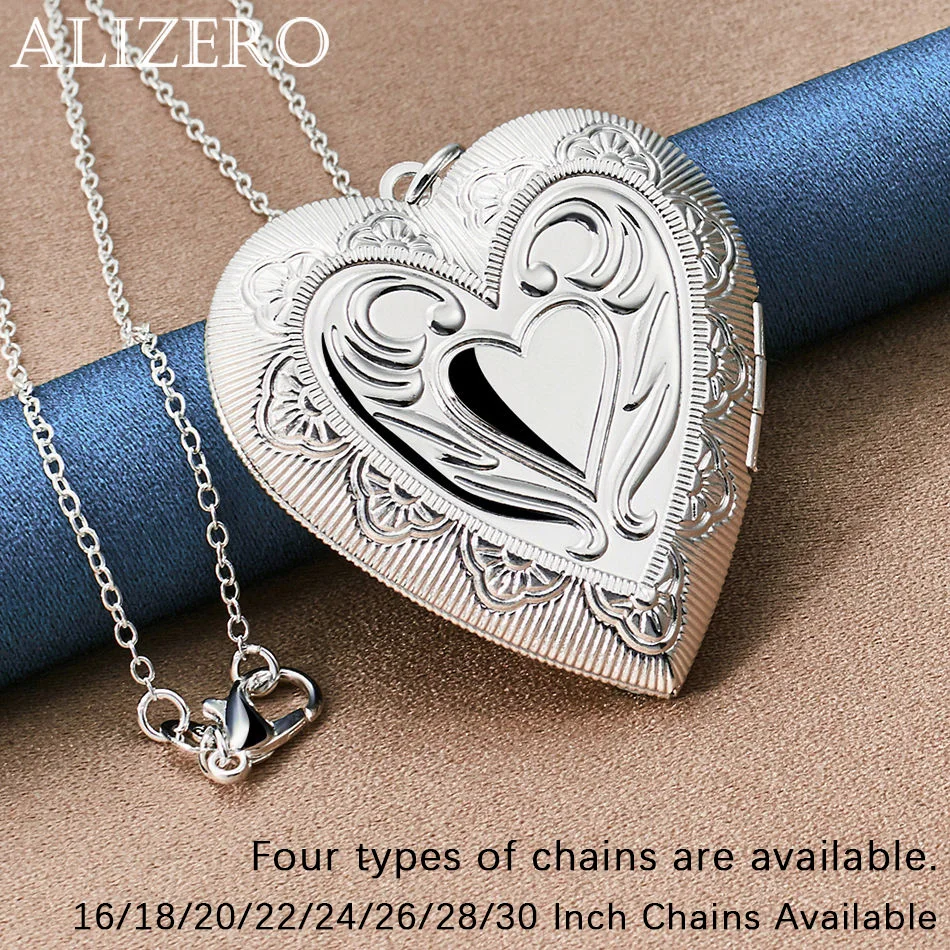 

ALIZERO 925 Sterling Silver Heart Photo Frame Pendant Necklace 16-30 In Chain For Women Men Jewelry Party and Daily Wear