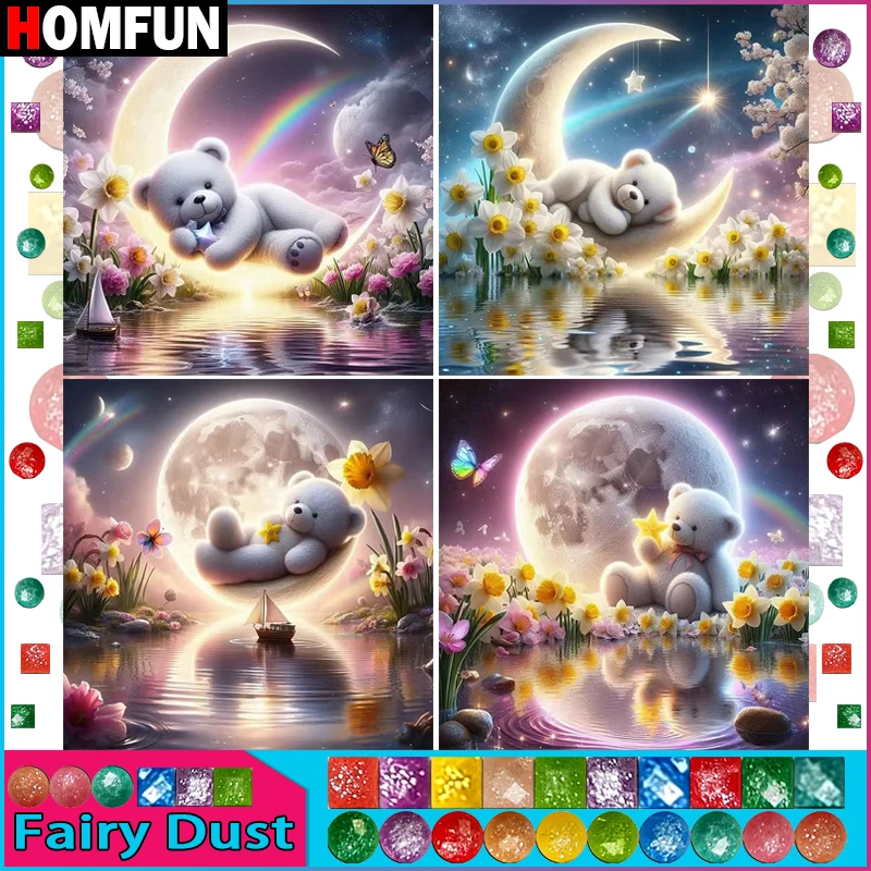 

HOMFUN Фея Пыль Полная Алмазная Вышивка "Мультяшный Медведь Луна" Алмазная Картина Узоры Горный Хрусталь Незаконченный Домашний Декор