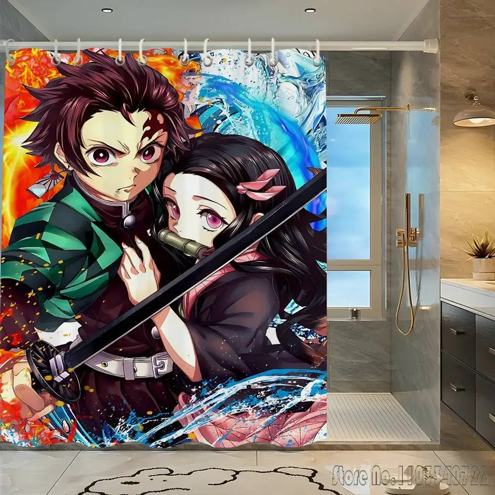 

2026 аниме Demon Slayer занавеска для душа для ванны 1 шт. водонепроницаемый 3D мультфильм с крючками для детей Рождественский подарок декор для ванной комнаты