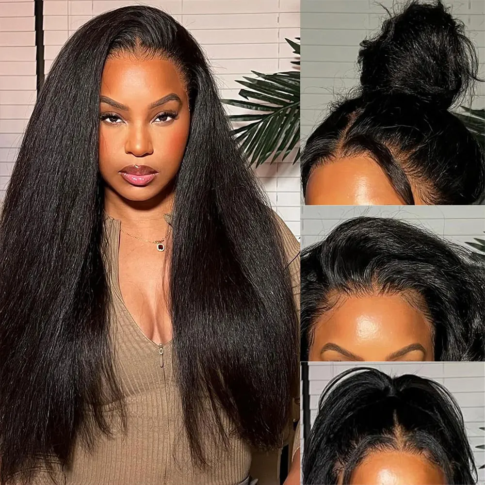 

13x6 Kinky Straight Human Hair Wig for Women 180% Density Transparent Lace Front Wigs Human Hair Pre Plucked With Baby Hair