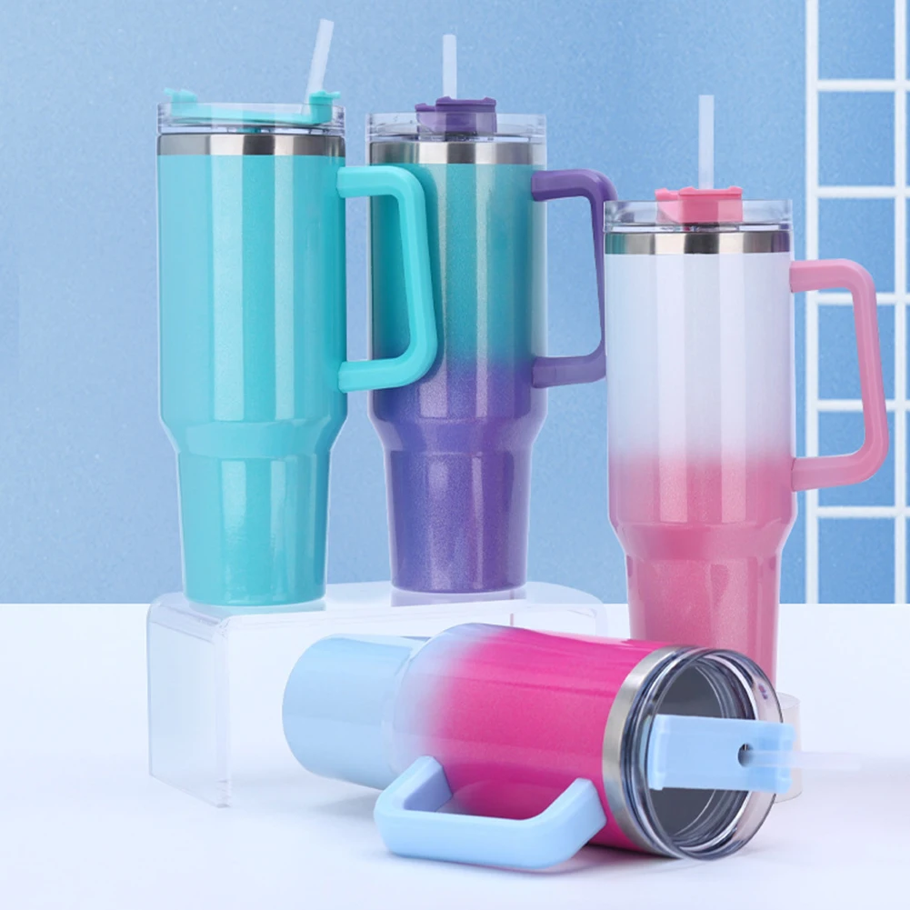 손잡이가 달린 빨대 단열 텀블러, 이중 레이어 단열 컵, 스테인레스 스틸 진공 단열 머그잔, 여성 및 남성용, 40oz 