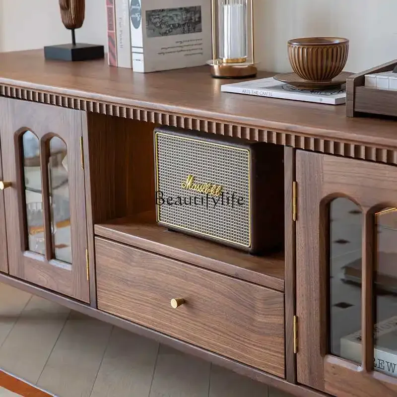01North American Black Walnut Wood french TV Cabinet All Solid Wood Living Room retro Storage Cabinet