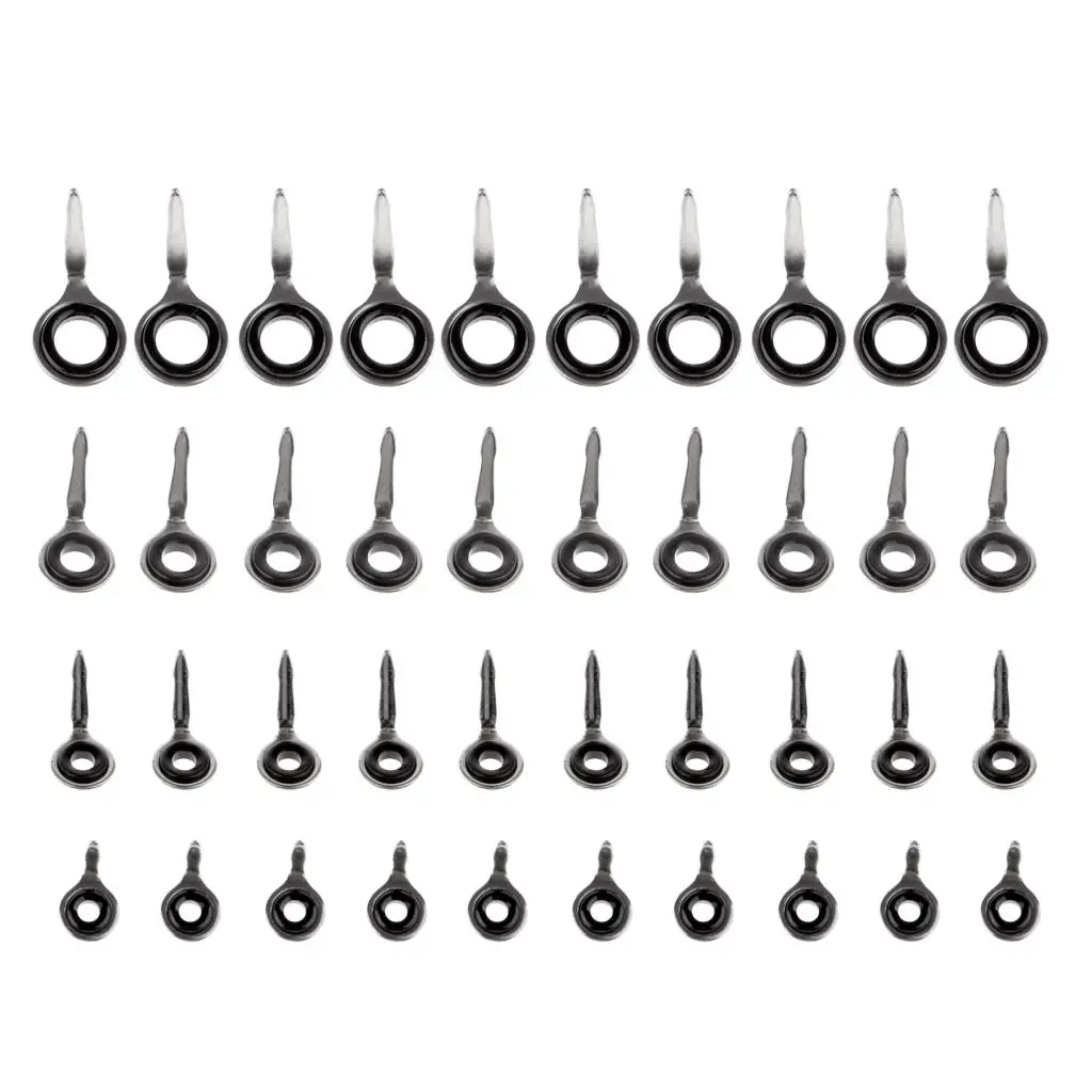 40pcs Fishing Rod Eyes Ring Guides 1.5mm 2mm 2.5mm 4mm Fishing Repair Kit