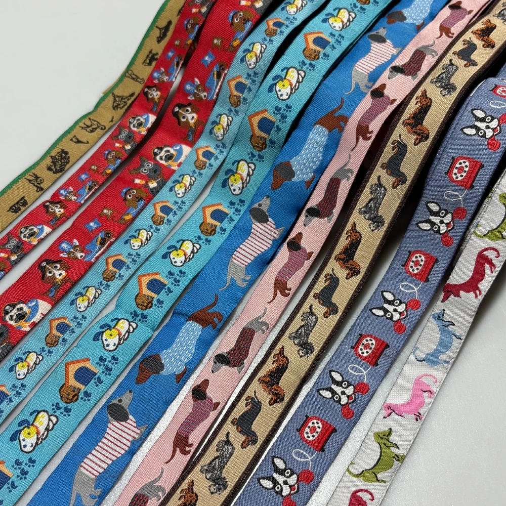 10Yards 16MM/22MM Various Models Dachshund And Jack Russell Terrier Cartoon Jacquard Ribbon for Dog Leash Decoration