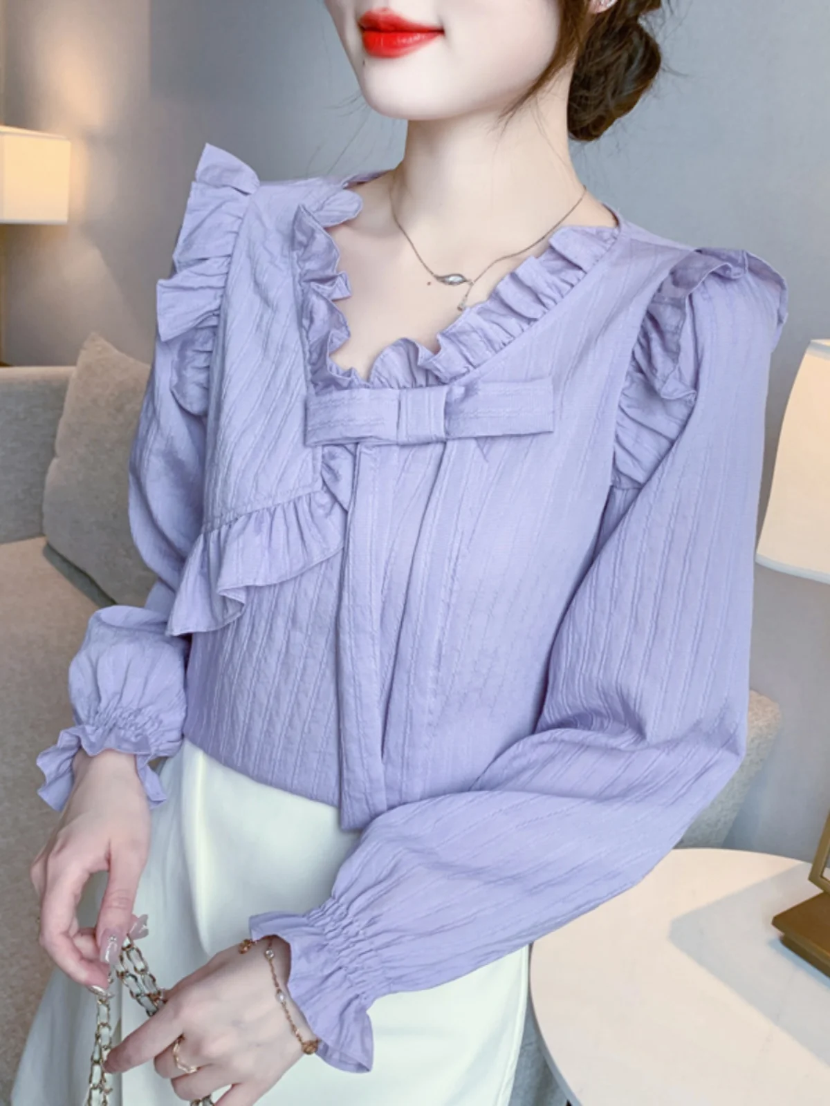 

Женская шифоновая блузка Ele Long Sve, новинка ранней весны 2026, осень-зима, молодежная, приталенная, укороченная, топ