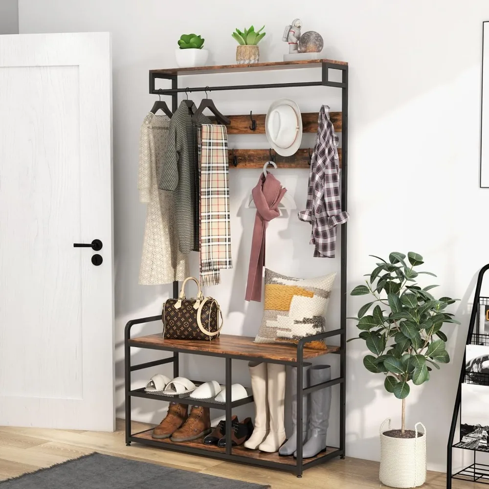 

Hall Tree Coat Rack,Entryway Hall Tree,Coat and Shoe Rack Entryway,Industrial Furniture with Shoe and Clothes Storage