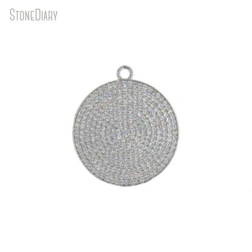 

5Pcs Wholesale Round Coin Shape Circle Jewelry Silver Color Copper Invisible Setting Cubic Zirconia Pendant PM50964