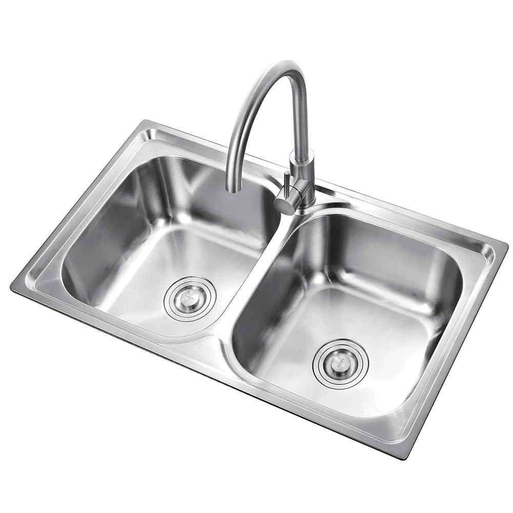 Double bowl washbasin kitchen bottom kitchen sink 304 stainless steel rectangular modern kitchen basin