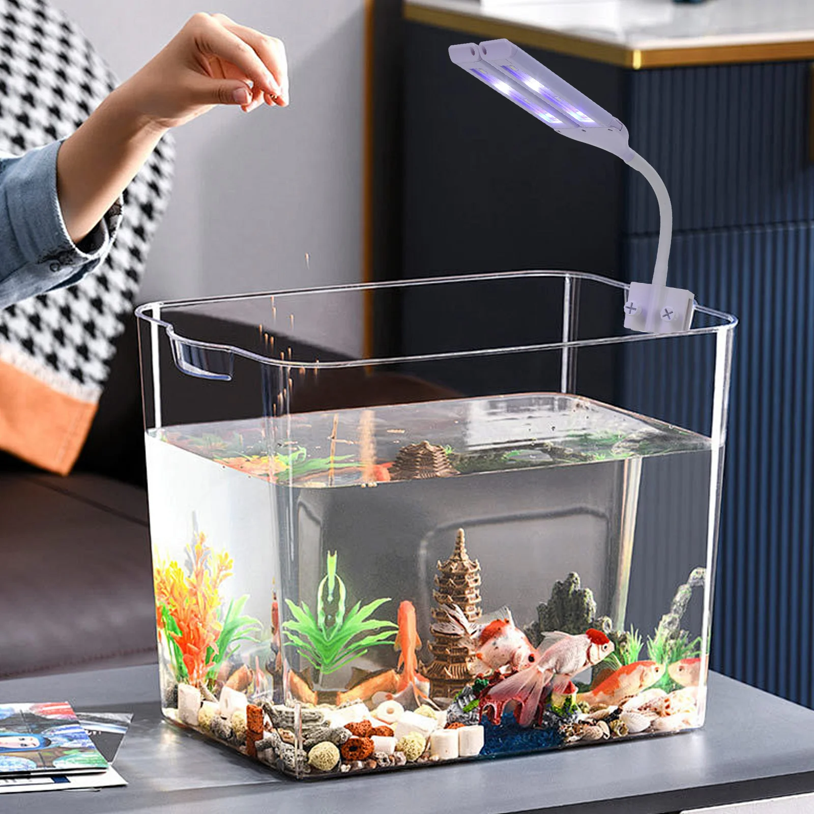 

1Pcs Aquarium Fish Tank LED Frame Lamp White Double Head Full Spectrum Light for Aquatic Plants Fish Brightening Us Plug