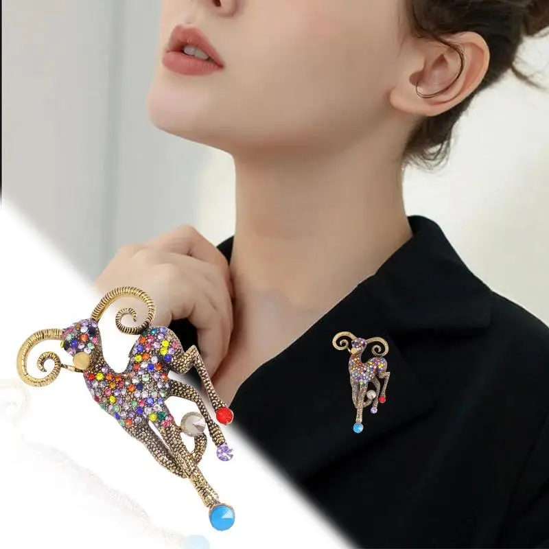 1/3Pcs Baroque Luxury Sheep Goat Brooch Pin Jewelry For Men Women Wedding Party Couple Gift