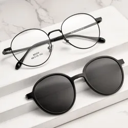 Women Polarized Clip On Sunglasses Fashion Round Titanium Alloy Optical Glasses Frame Female Sunshades Eyewear