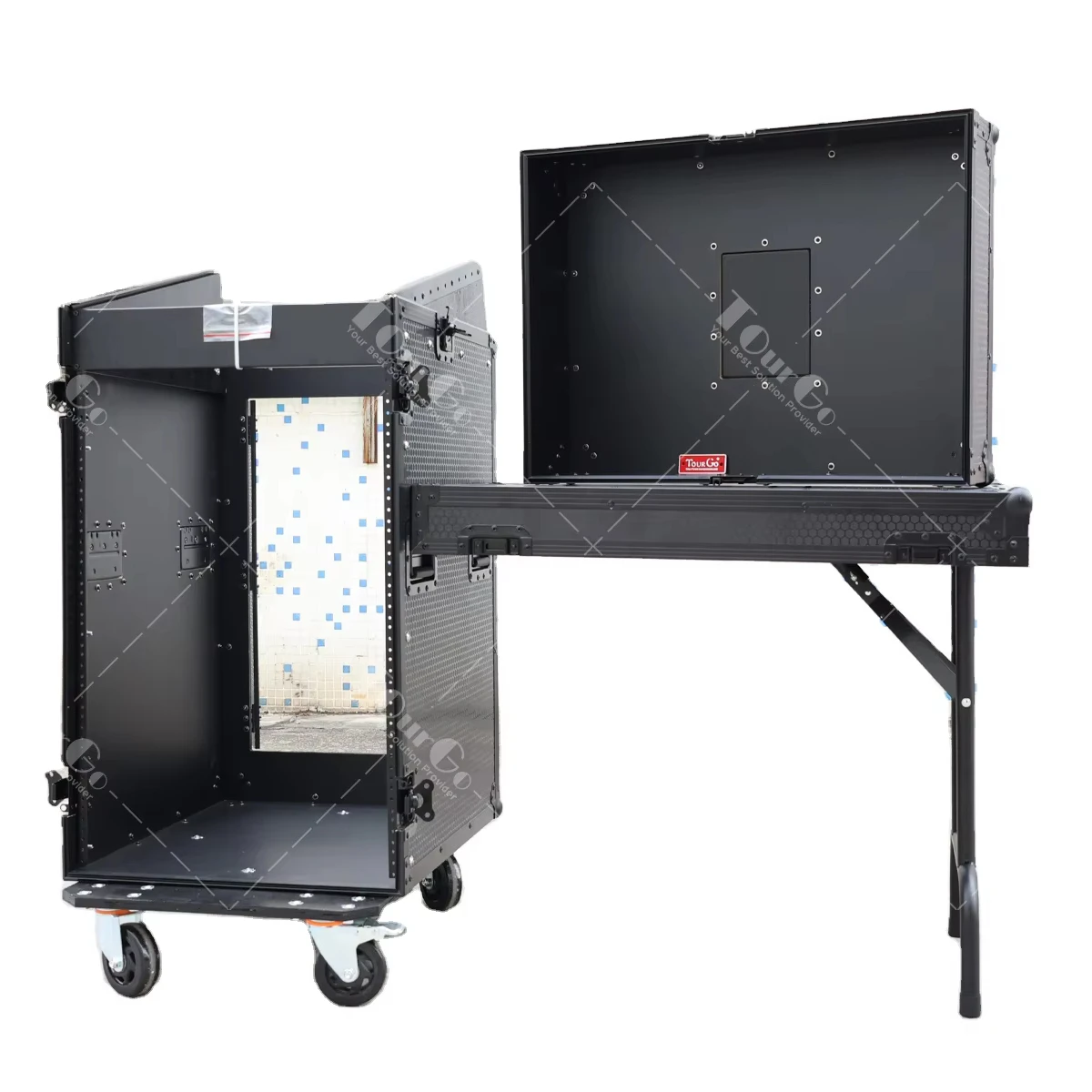 

Кейс для DJ-оборудования 16U / транспортировочный кейс ATA с наклонной верхней частью для микшера 11U, запирающимися выдвижными ящиками и боковым столиком