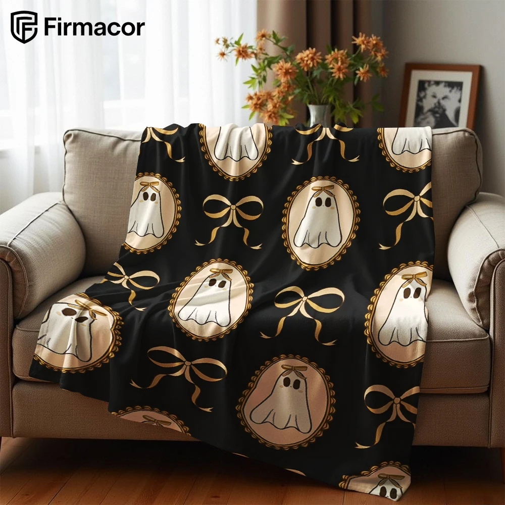 Coquette Ghost Bow Frame Tile Soft Flannel Blanket Breathable Warm Throw for Office Car Sofa Kids Room Birthday Xmas Gift