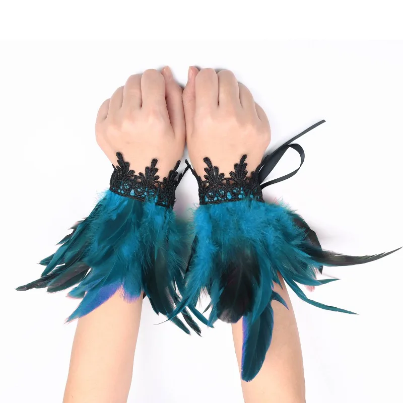 Viktorianischer Stil Feder-Spitzenkragen Feder-Handgelenksmanschetten Halloween-Kostüm-Accessoire Bühnenshow Cosplay-Schal & Manschette für Party – Detail 15