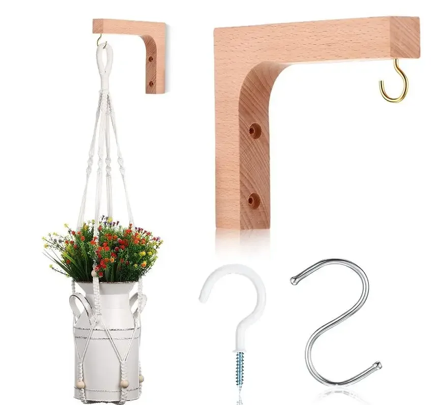 

Nordic Natural Wood Wall Plant Hangers Hanging Flower Pot Hook Nordic Flower Bracket for Lanterns Wind Chimes Balcony Home Decor