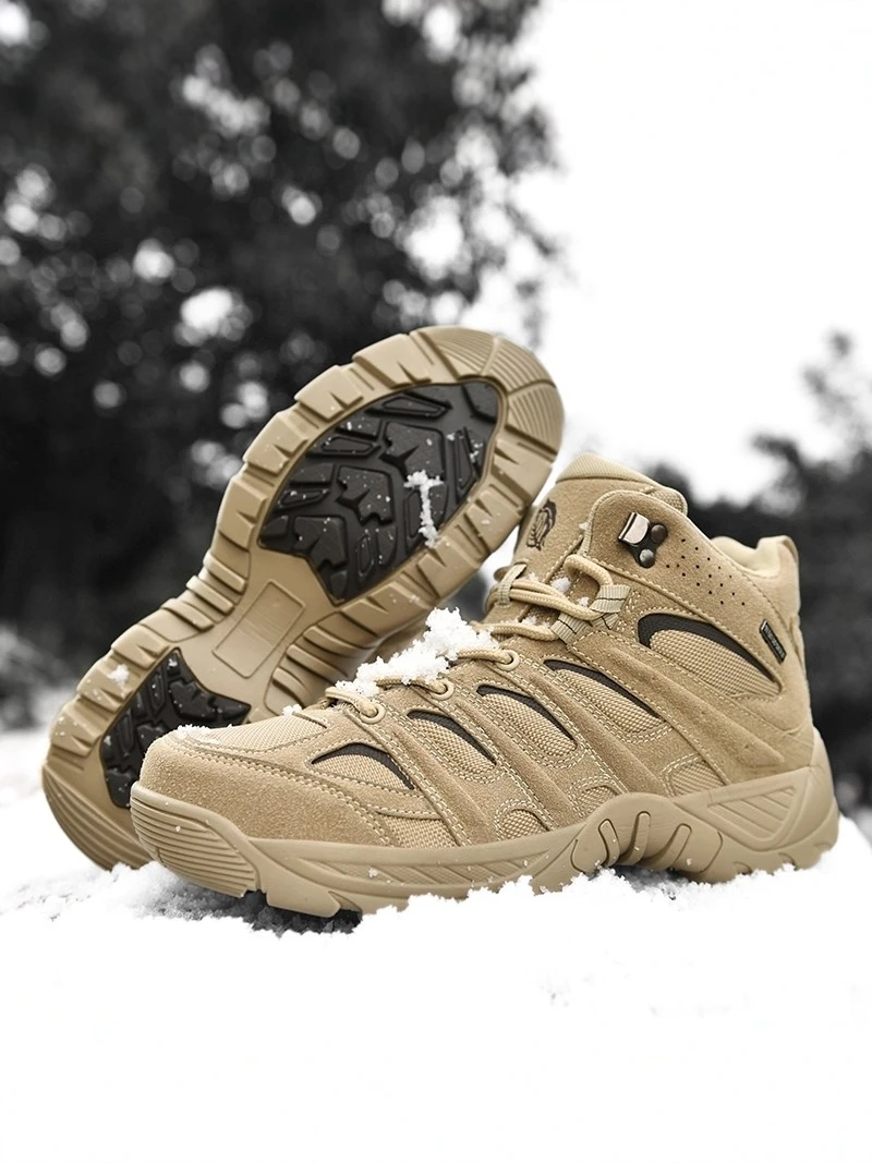 Men's Winter High Top Snow Boots Anti-Slip Thick Bottom Outdoor Combat Boots Fleece Lined Large Size 47 Cotton Shoes