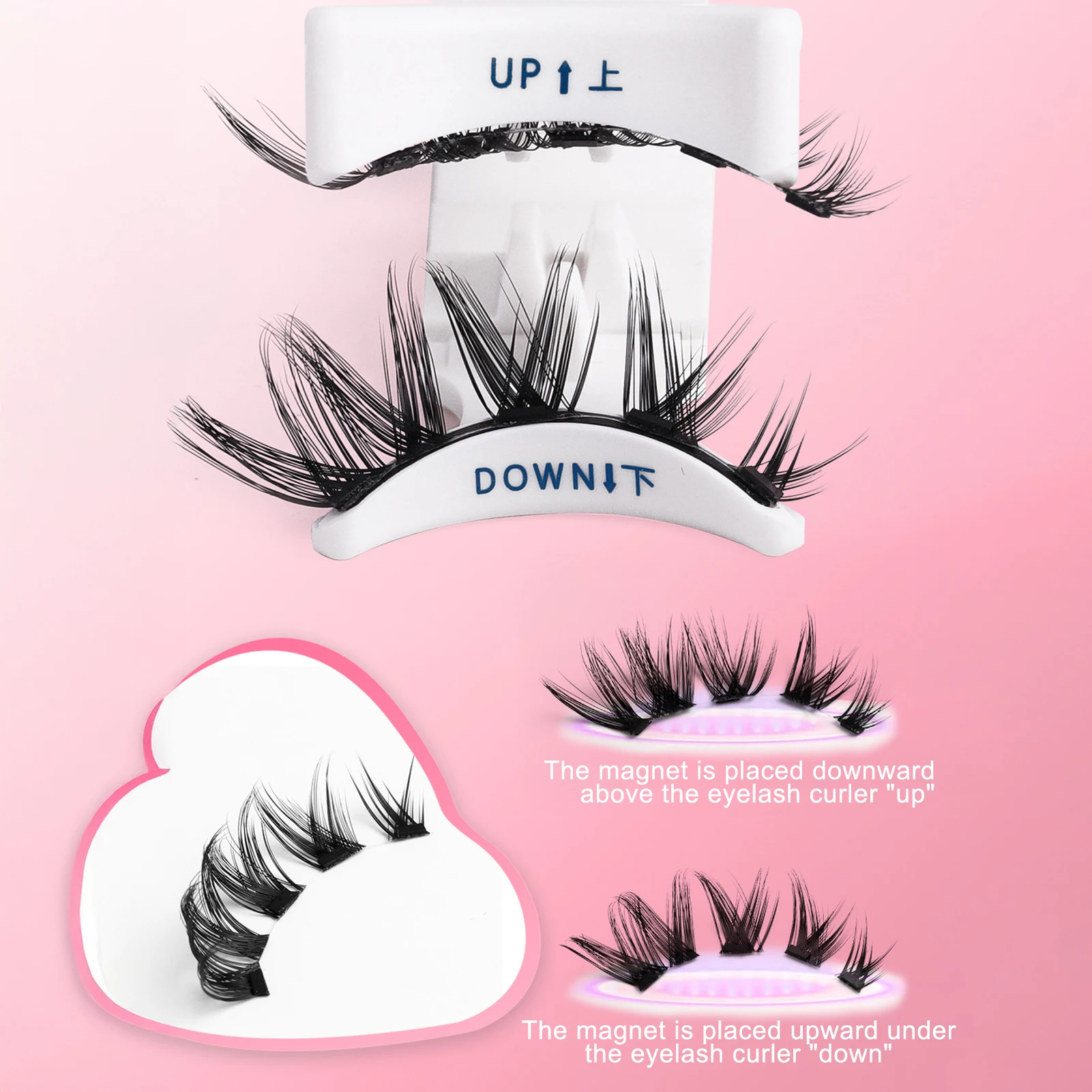 Kit de pestañas magnéticas esponjosas DIY, reutilizable, sin removedor, rizador, volumen, grupos de pestañas con aplicador para maquillaje de belleza de ojos