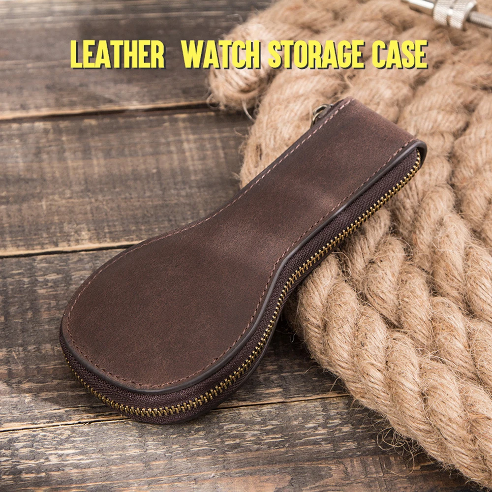 New Coffee Zippered Watch Case Horsehide Leather Watch Box Organizer For Watch Jewelry Storage Detachable Anti-Slide Cushion Hot