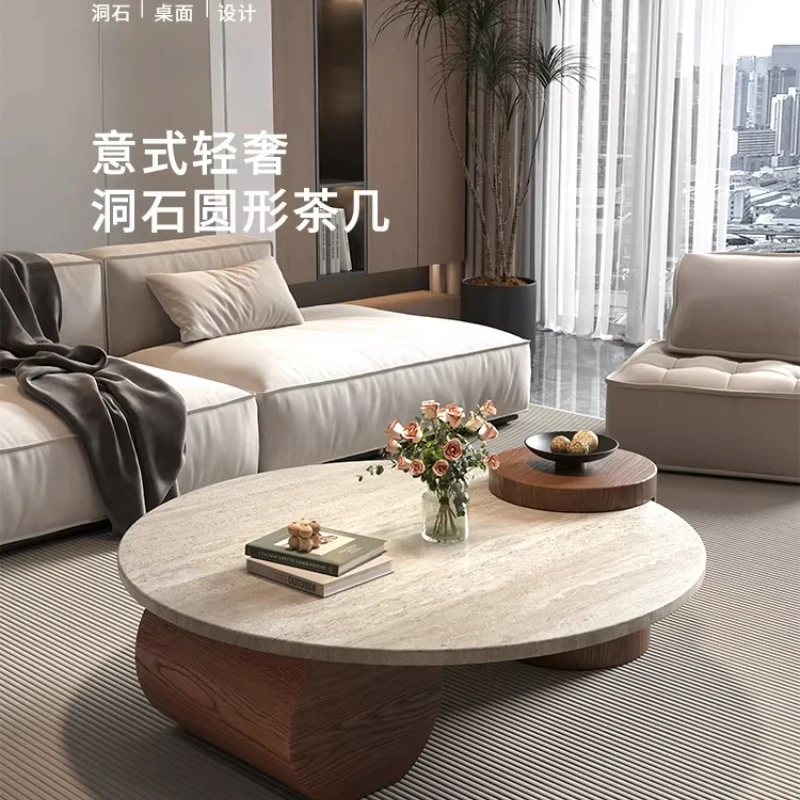 

Travertine slate splicing coffee table modern simple living room home high-end Italian round coffee table table