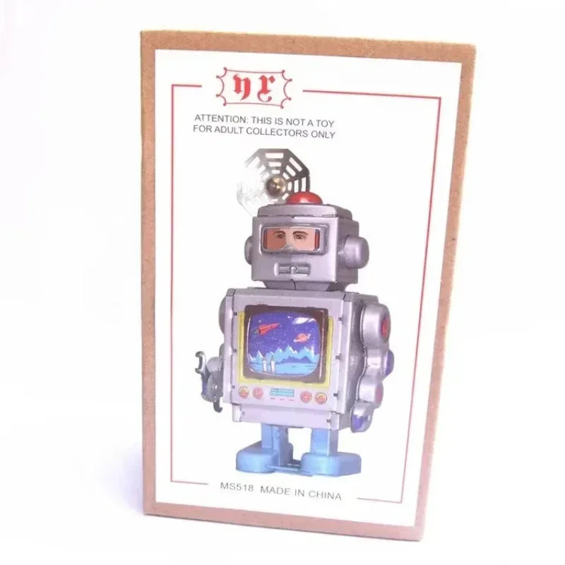 

[Funny] Classic collection Retro Clockwork Wind up Metal Walking Tin Toy The astronaut robots Mechanical kids christmas gift