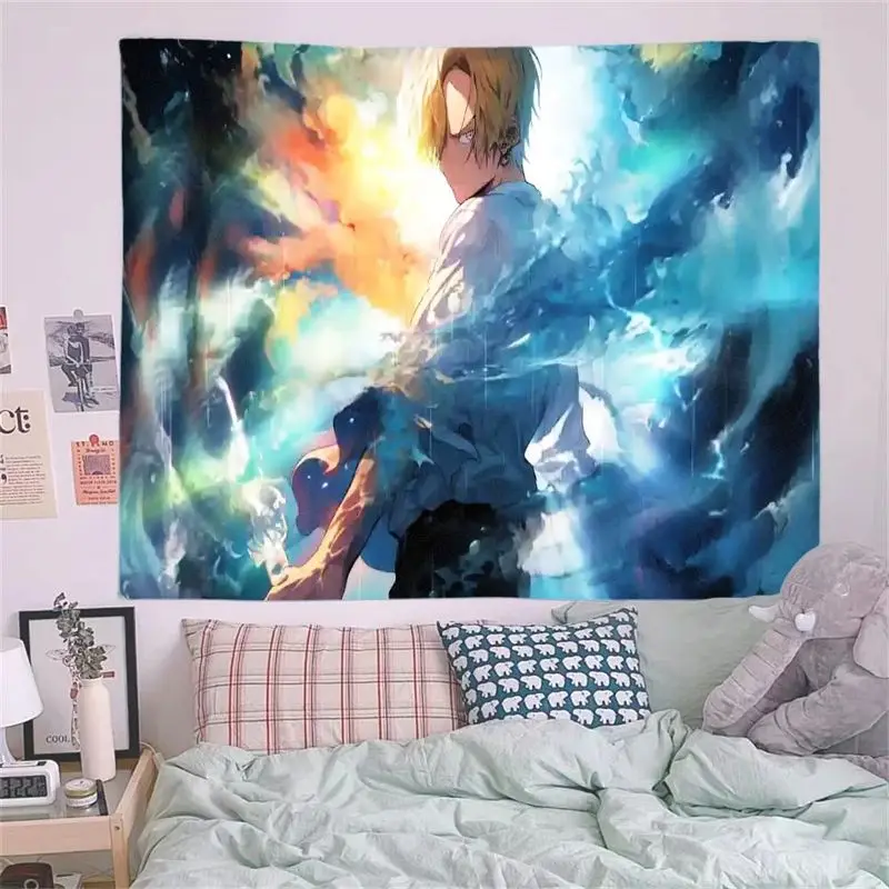 1PC Anime Blonde Charakter Tapisserie Lebendige Abstrakte Blau Gelb Orange Hintergrund Wand Kunst für Schlafzimmer Wohnzimmer Wohnkultur