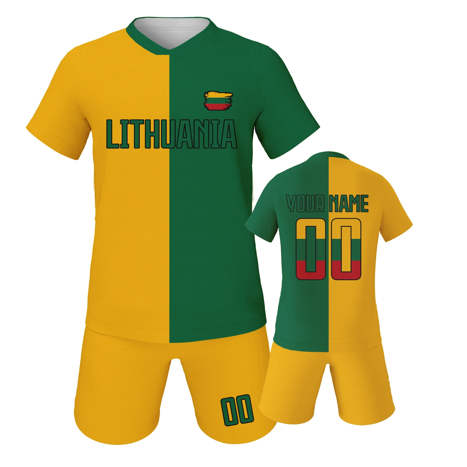 

Lithuania Flag Football Jerseys for Boys Girls Soccer Sport Uniform for Training&Match Custom Youth Soccer Set with Name&Number