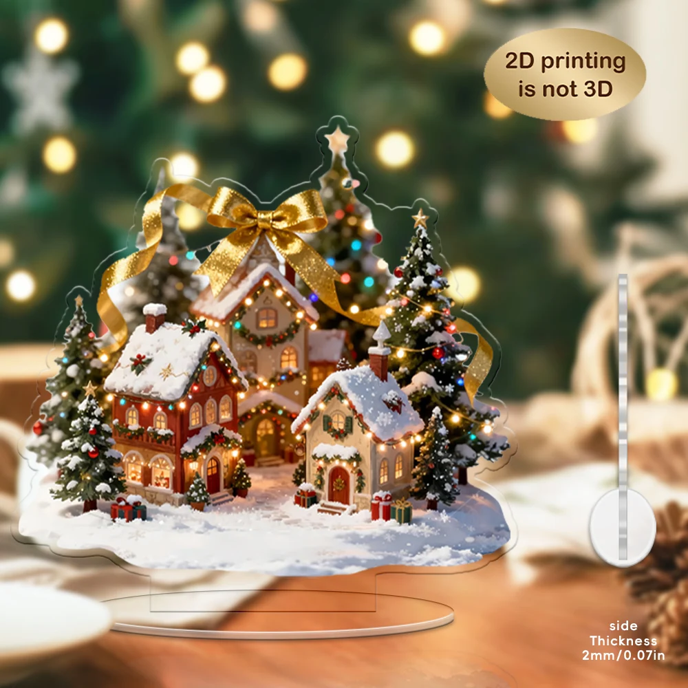 2D Christmas Tree House Snowy Golden Bow Acrylic Ornaments Area Table Decoration Gift - Christmas Theme Decorations Decoration