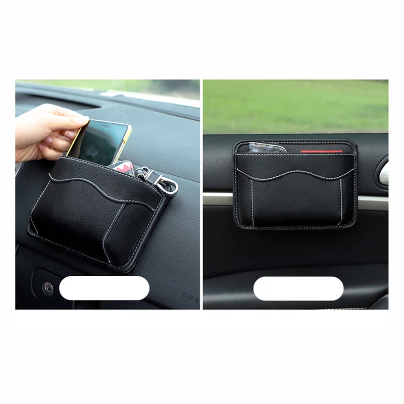 Bolsa de almacenamiento para coche, caja de almacenamiento para teléfono móvil, costura adhesiva para asiento de coche, Panel de instrumentos, bolsa colgante