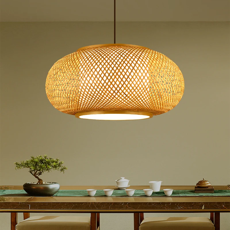 New Chinese Tea Room Chandelier, Zen Southeast Asian Restaurant, Bedroom Light, Japanese Bamboo Craft, Bamboo Woven Lantern, Chi