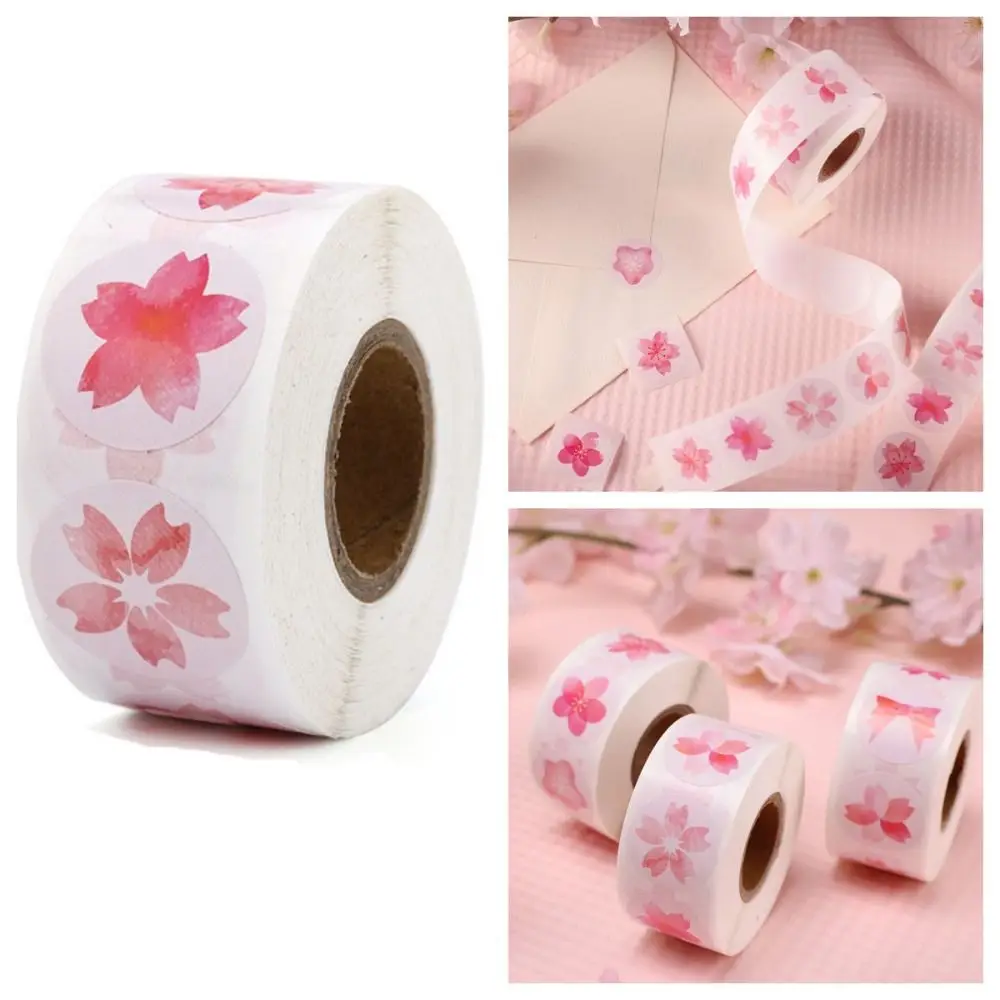 500pcs/roll Sticker Decor Cherry Blossom Sticker Self-adhesive Label Flower Sticker Envelopes Sealed Baking Label Practical