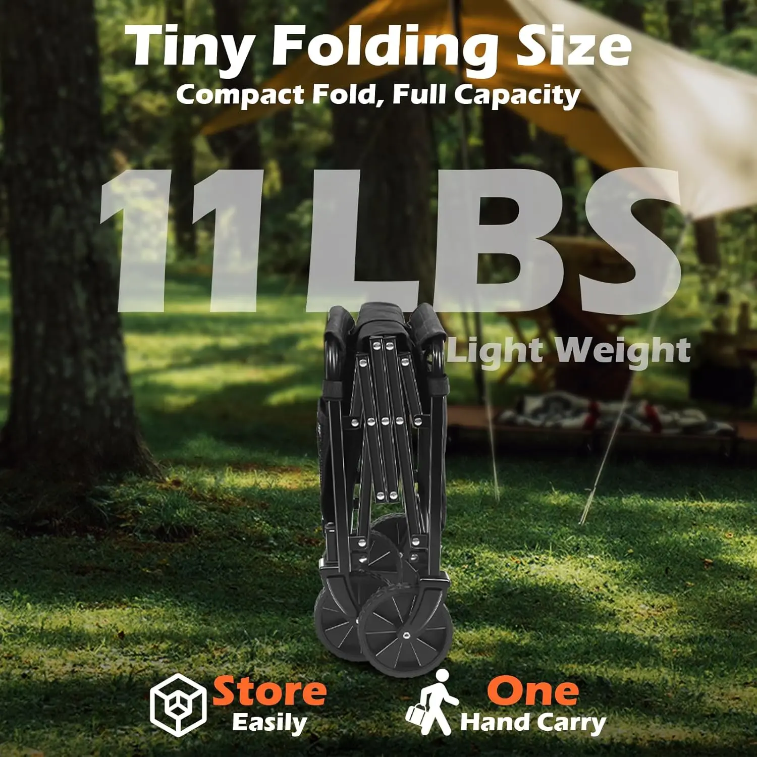 折りたたみ式ワゴンカート、車輪付き、軽量で持ち運び可能、ビーチ、キャンプ、スポーツ、庭用、カップホルダー2個付き、ブラック、360ポンド