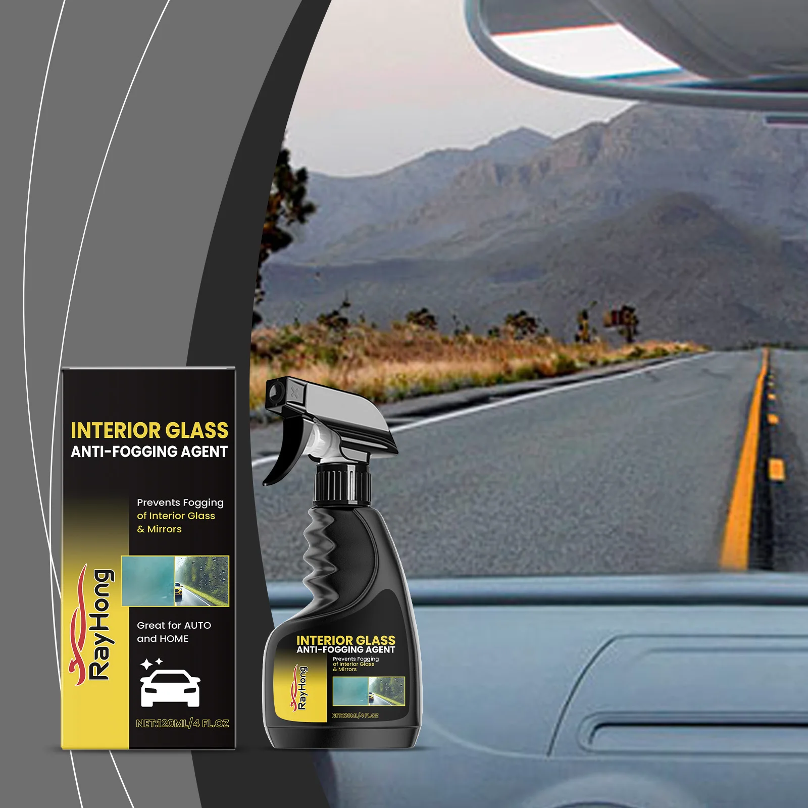 Interior Glass Anti-Fog Spray - Automotive Glass Anti-Fog Solution for Windshields & Windows, Cleans & Enhances Shine