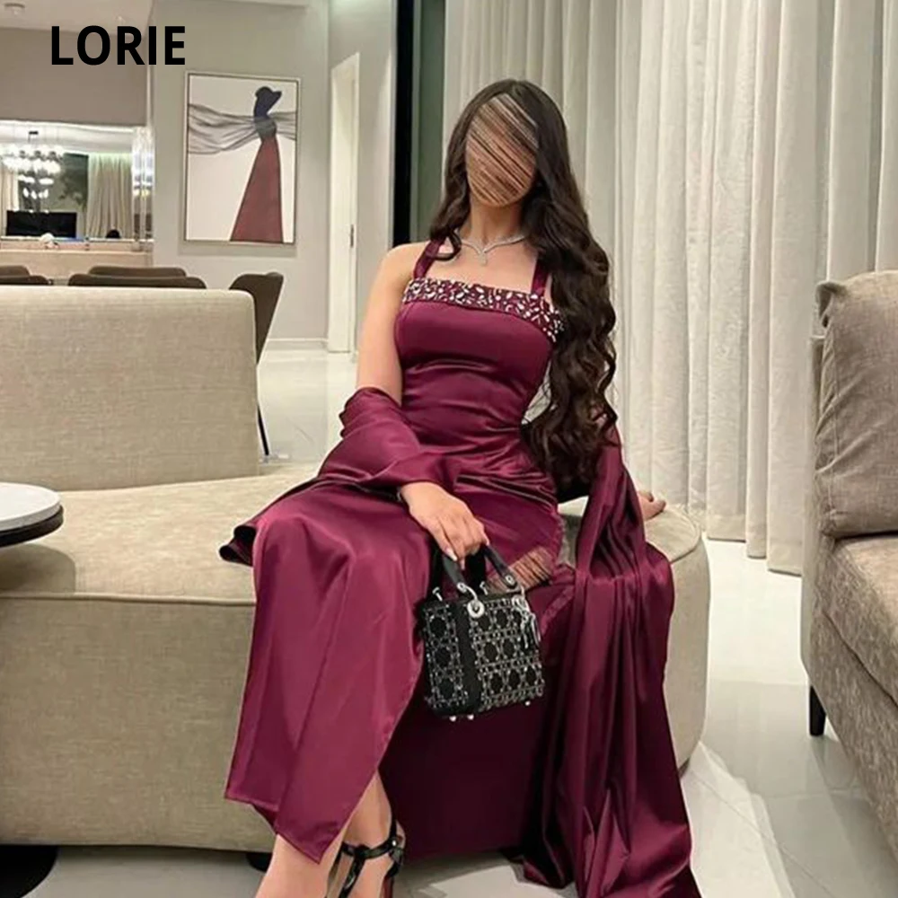 

LORIE Saudi Arabia Mermaid Burgundy Prom Dresses Detachable Sleeveless Leg Slit Party Dresses Luxury Crystals Robe De Soirée